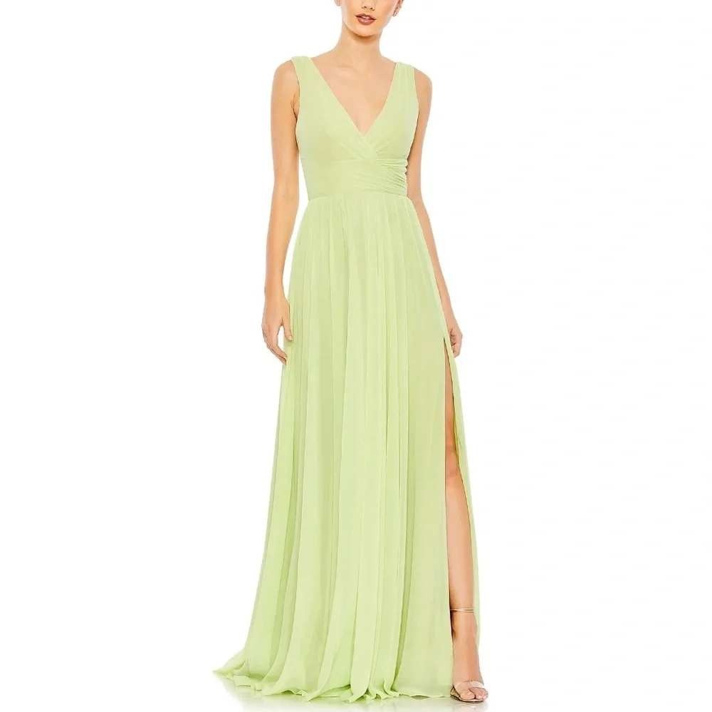 IEENA for Mac Duggal Gown Womens 20 Lime Green Chiffon V-Neck Prom Dress A55793